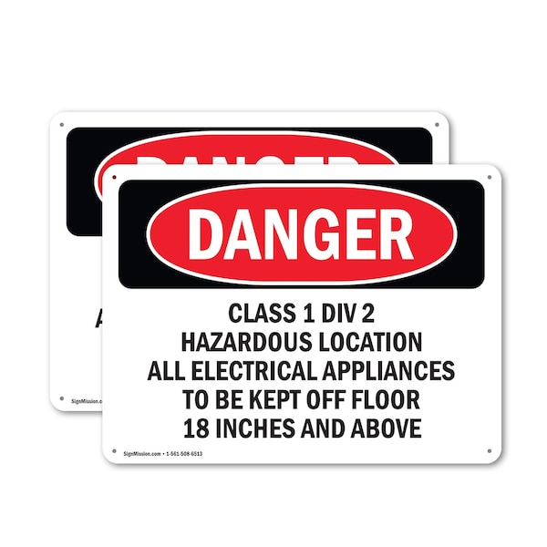 Signmission Class 1 Div 2 Hazardous Location All Electrical Danger Sign, Plastic, 10in W x 7in L, 2PK OS-2PACK-DS-P-710-L-2281 - main
